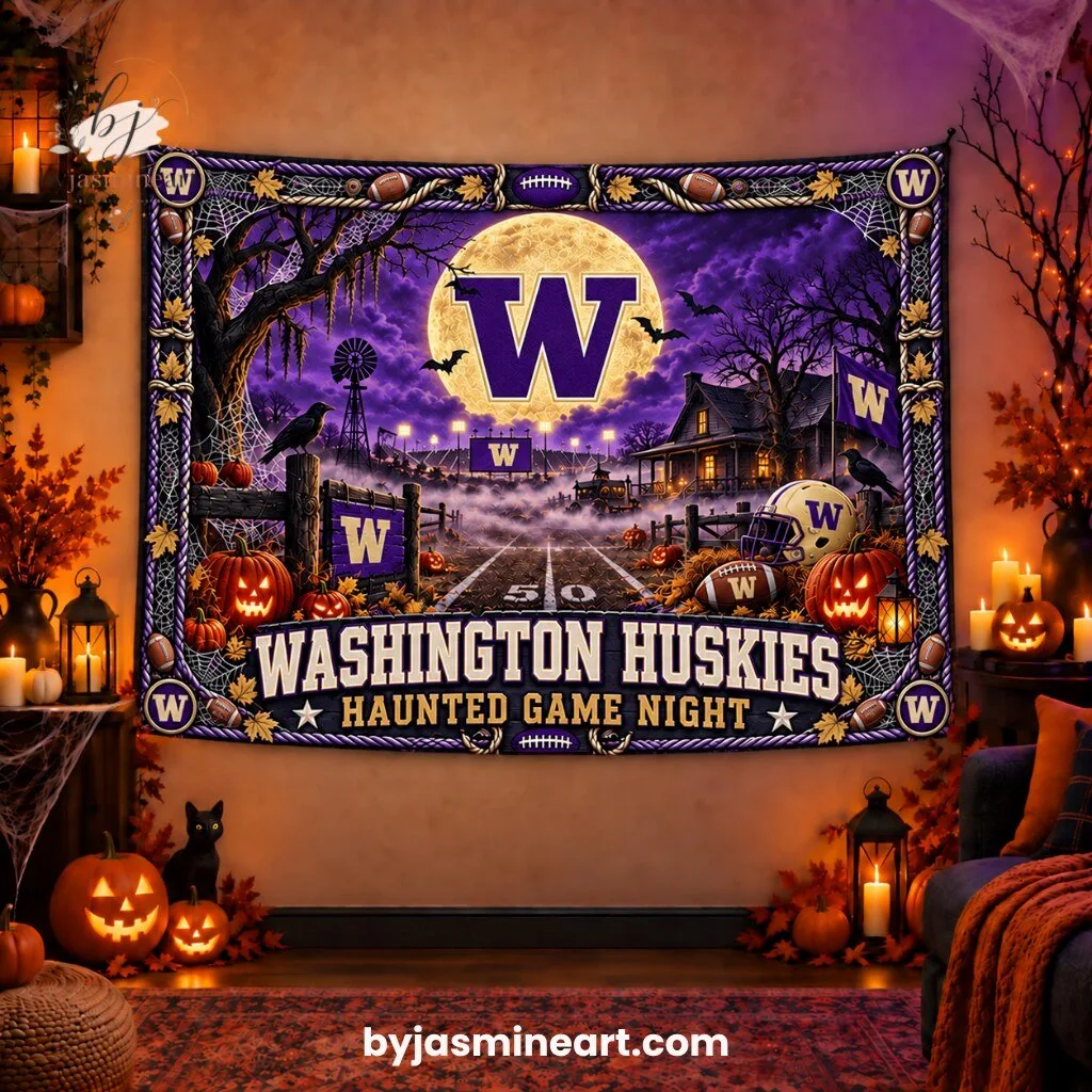 Washington Huskies Haunted Game Night Tapestry