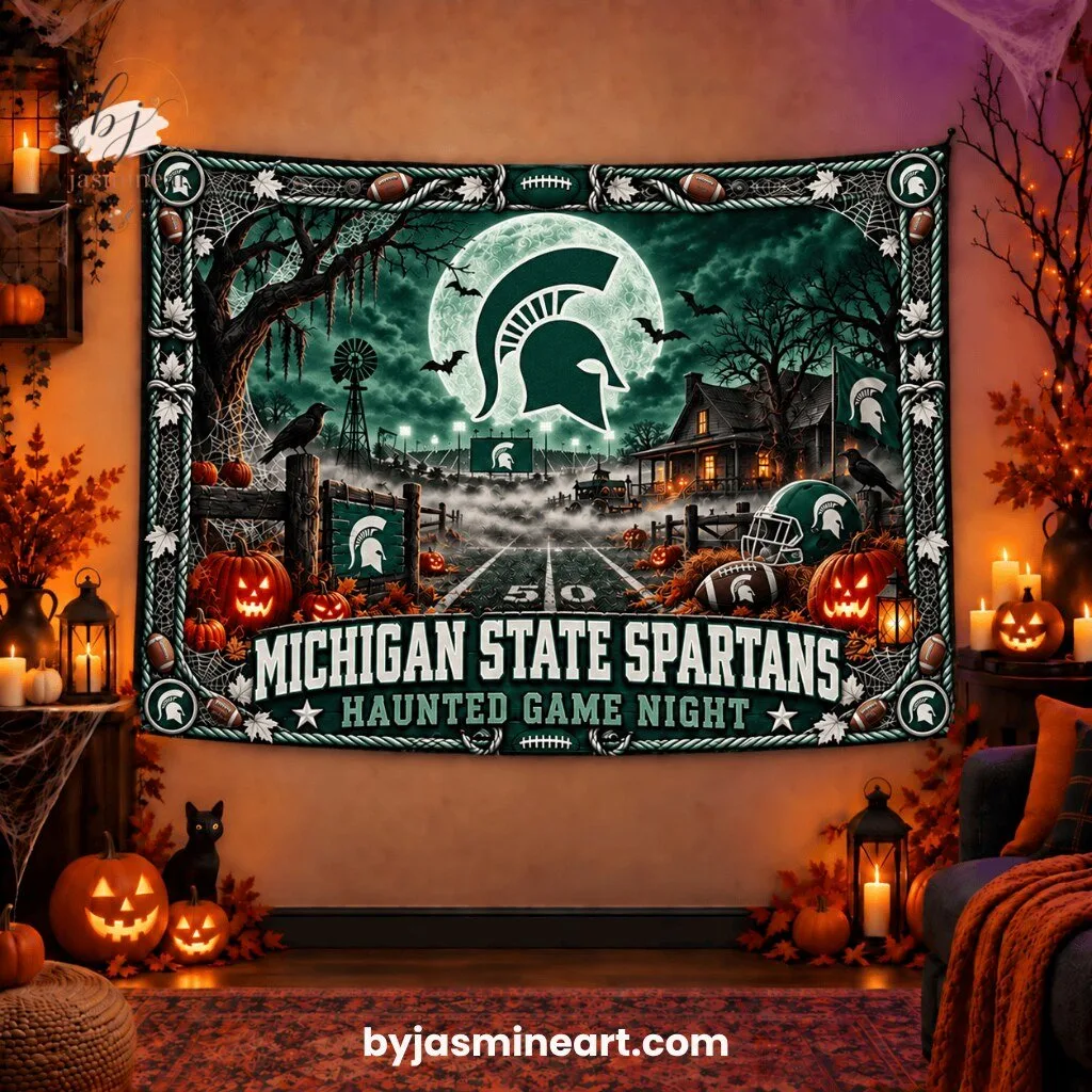Michigan State Spartans Haunted Game Night Tapestry