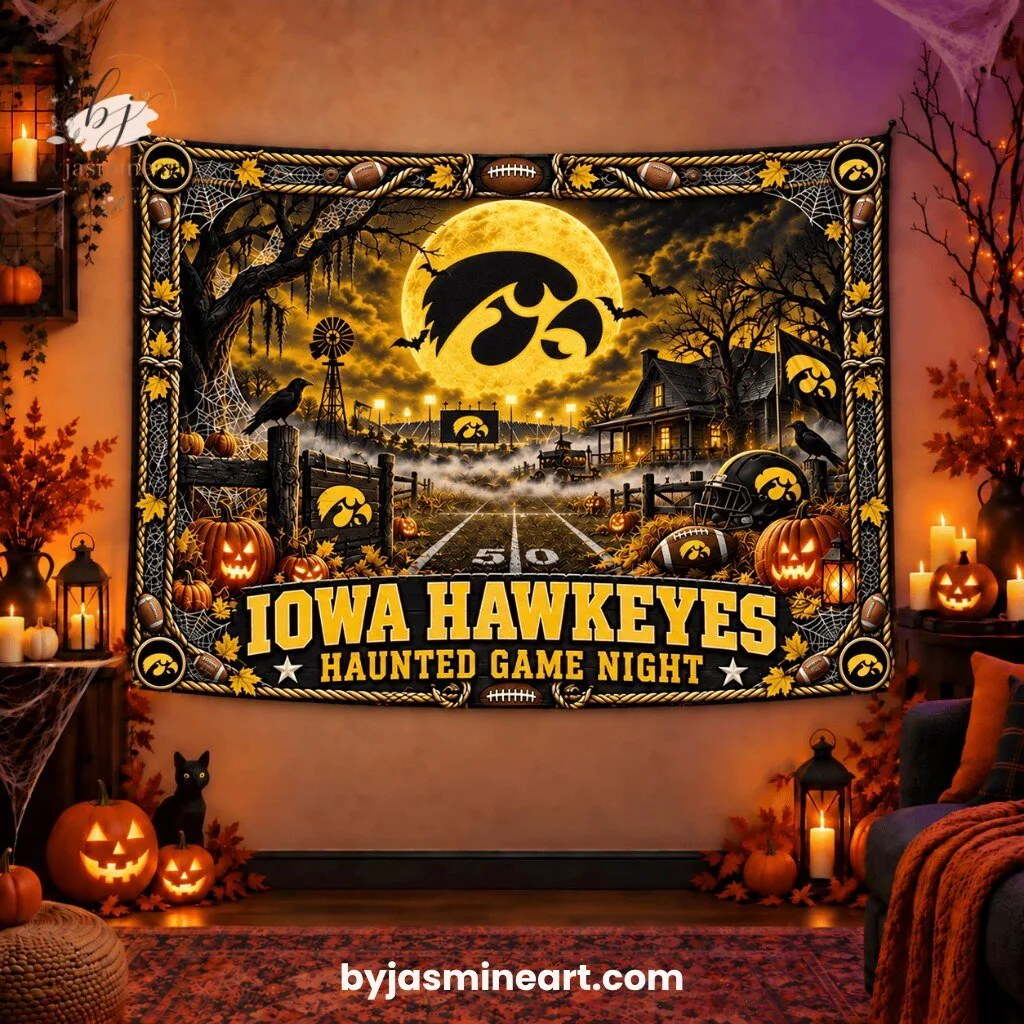 Iowa Hawkeyes Haunted Game Night Tapestry