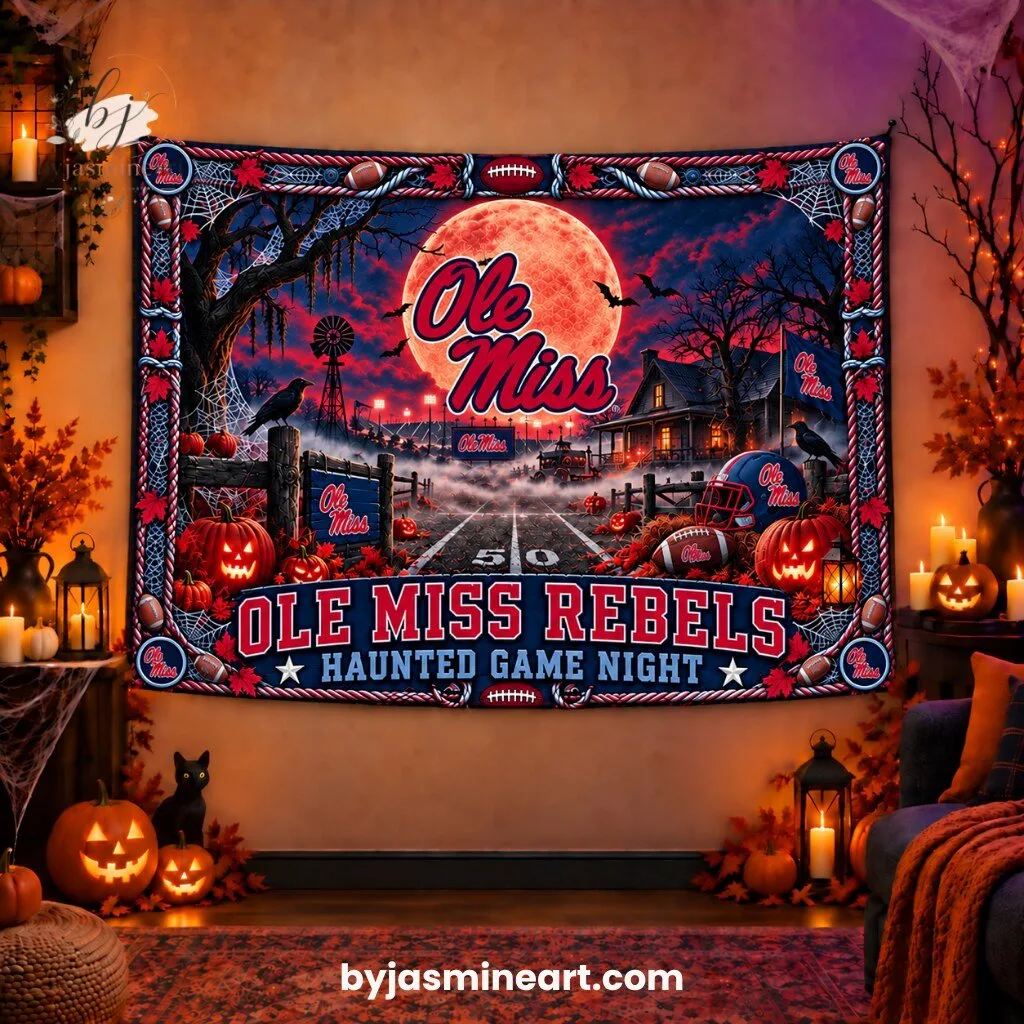 Ole Miss Rebels Haunted Game Night Tapestry