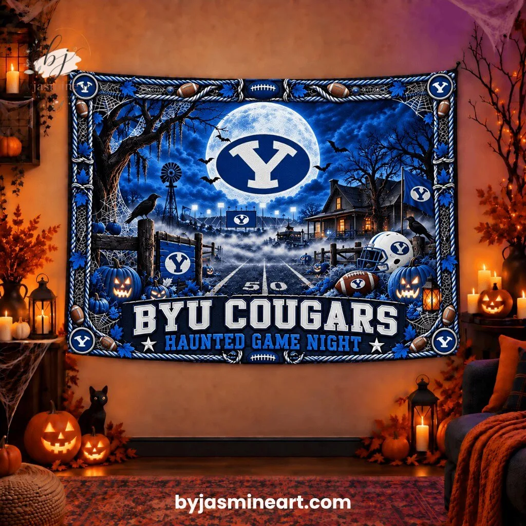 BYU Cougars Haunted Game Night Tapestry