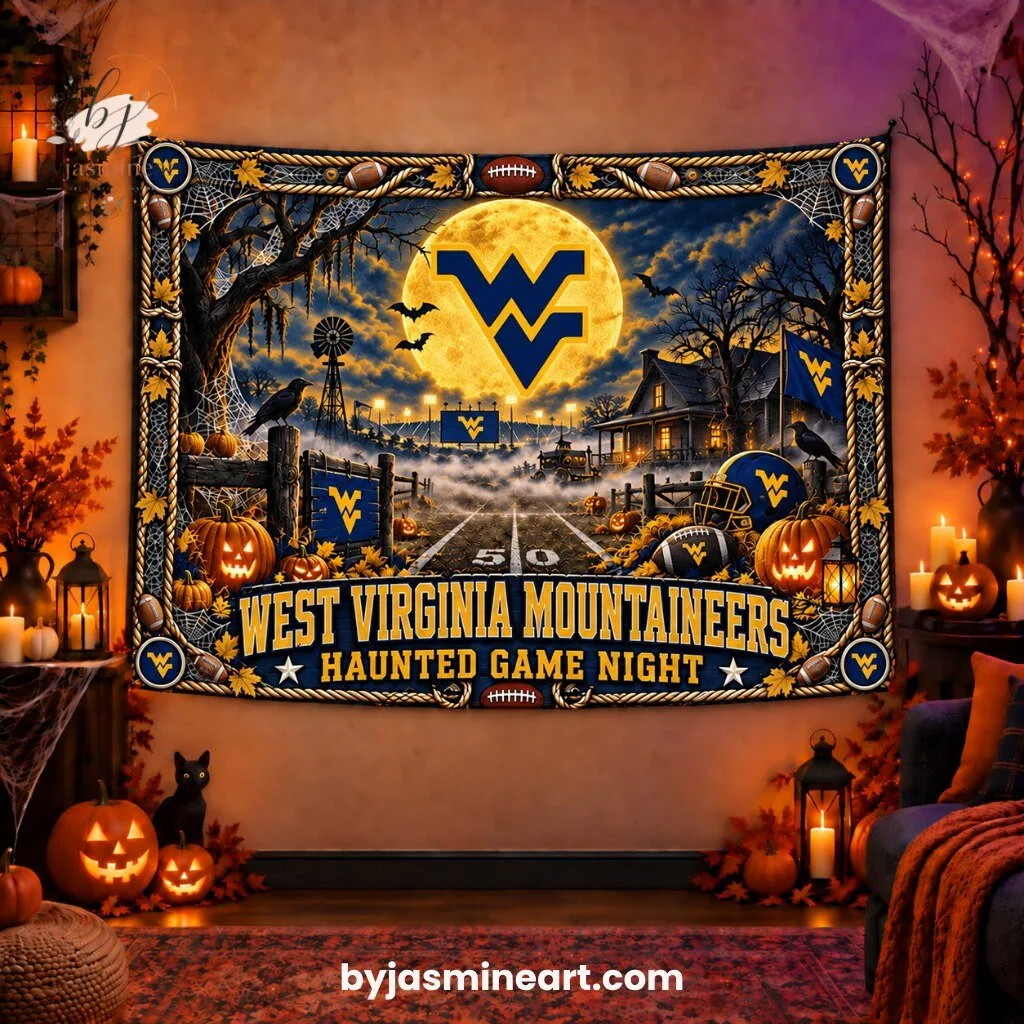 West Virginia Mountaineers Haunted Game Night Tapestry