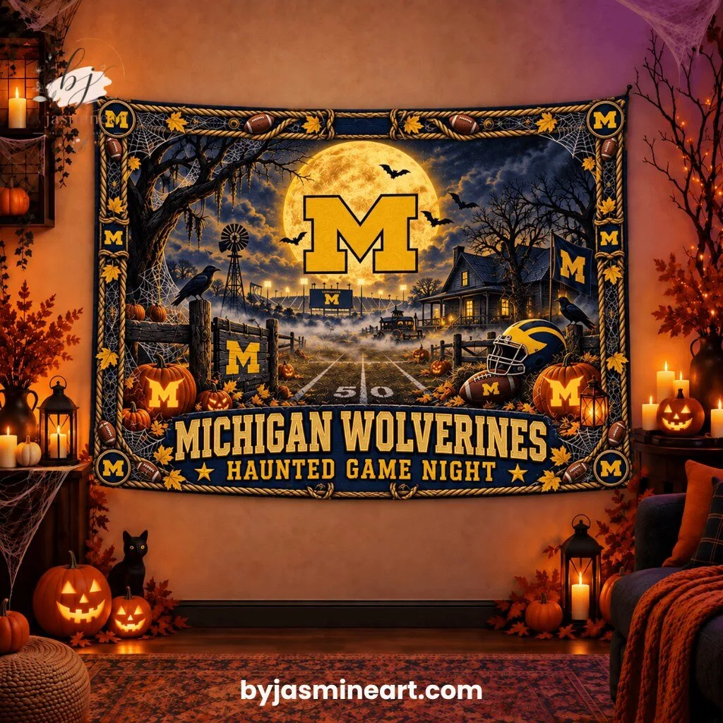 Michigan Wolverines Haunted Game Night Tapestry