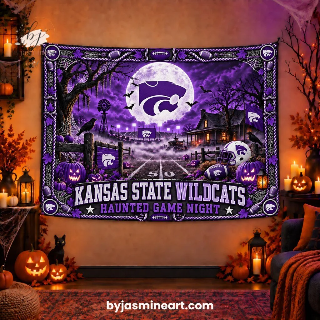 Kansas State Wildcats Haunted Game Night Tapestry Print