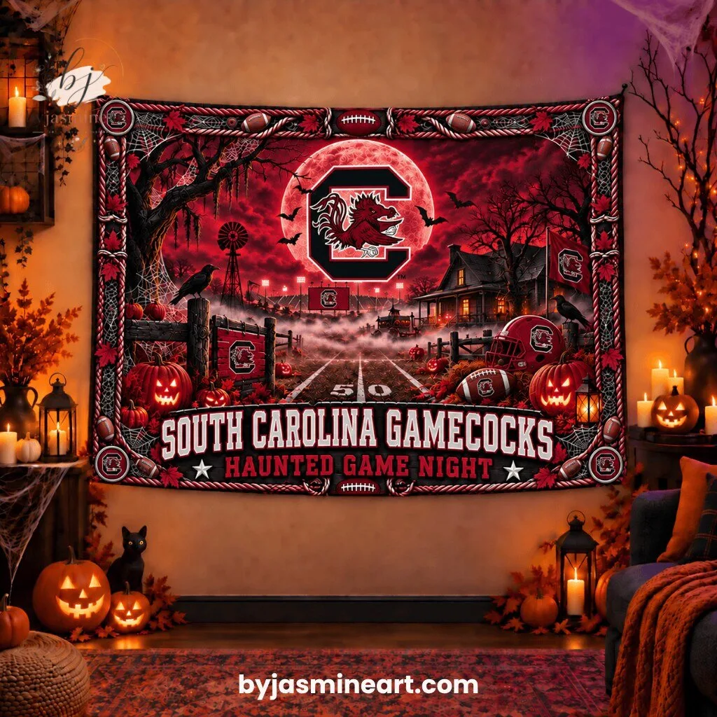 South Carolina Gamecocks Haunted Game Night Tapestry Print