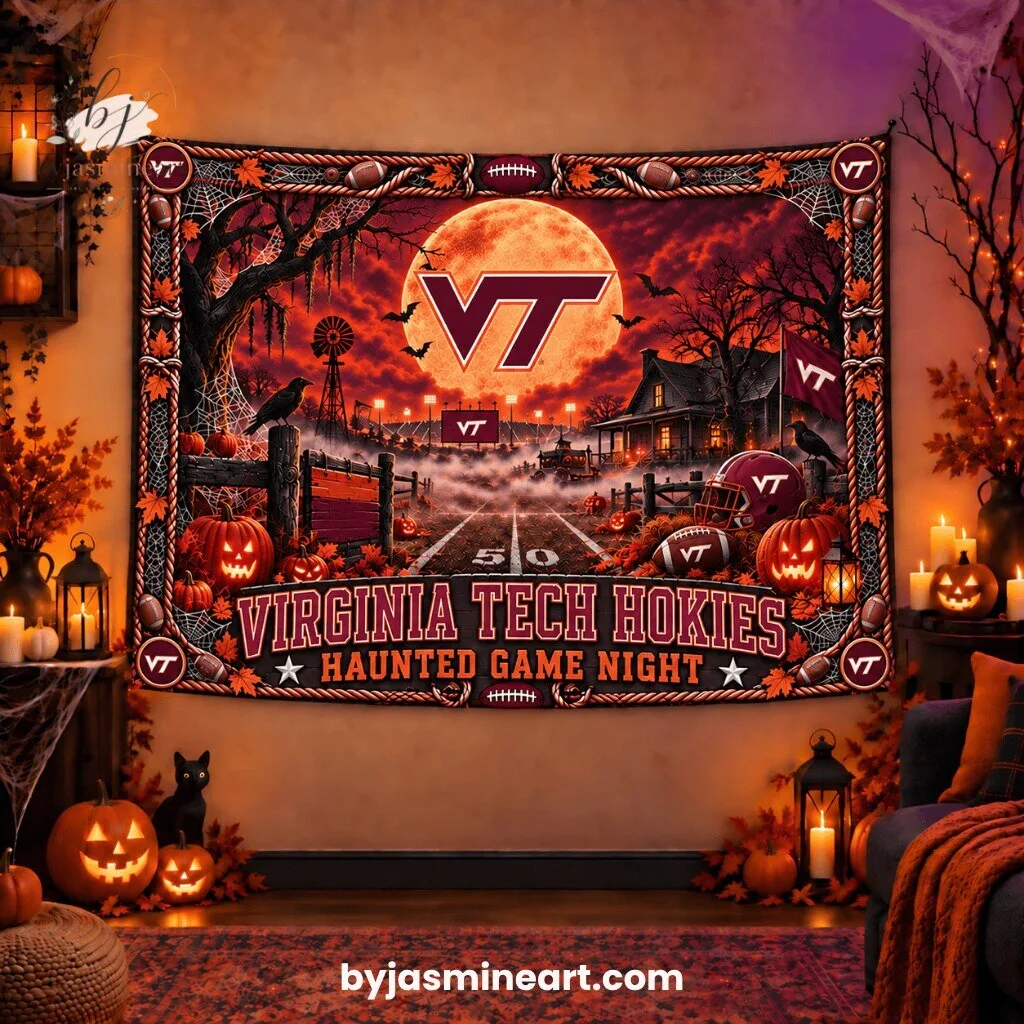 Virginia Tech Hokies Haunted Game Night Tapestry Print