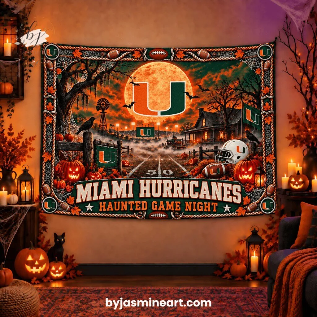 Miami Hurricanes Haunted Game Night Tapestry Print