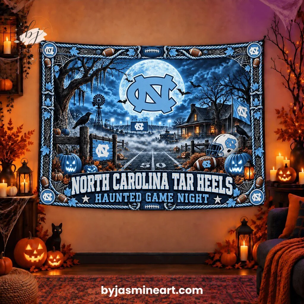 North Carolina Tar Heels Haunted Game Night Tapestry Print