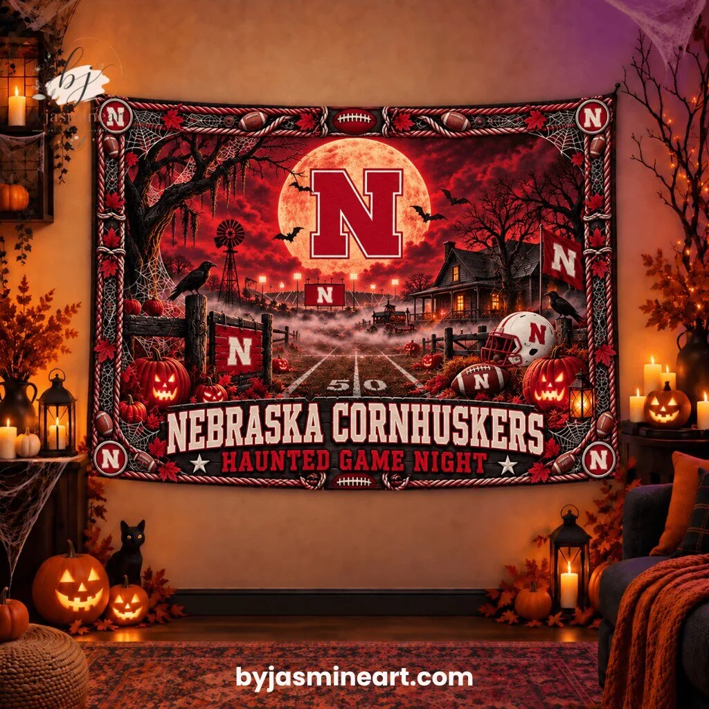 Nebraska Cornhuskers Haunted Game Night Tapestry Print