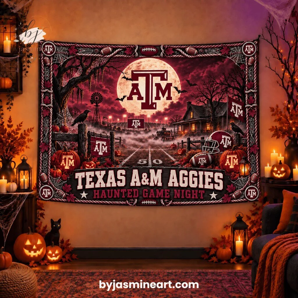 Texas A&M Aggies Haunted Game Night Tapestry Print