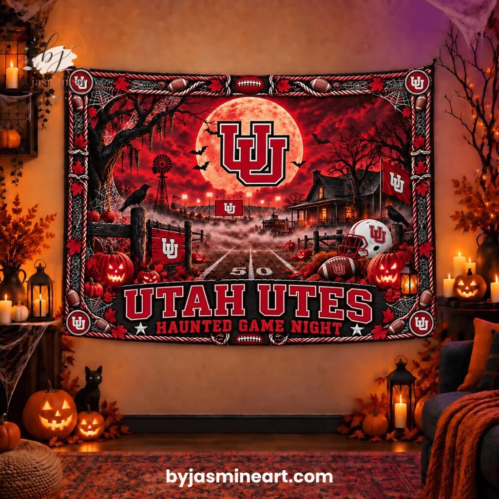 Utah Utes Haunted Game Night Tapestry Print