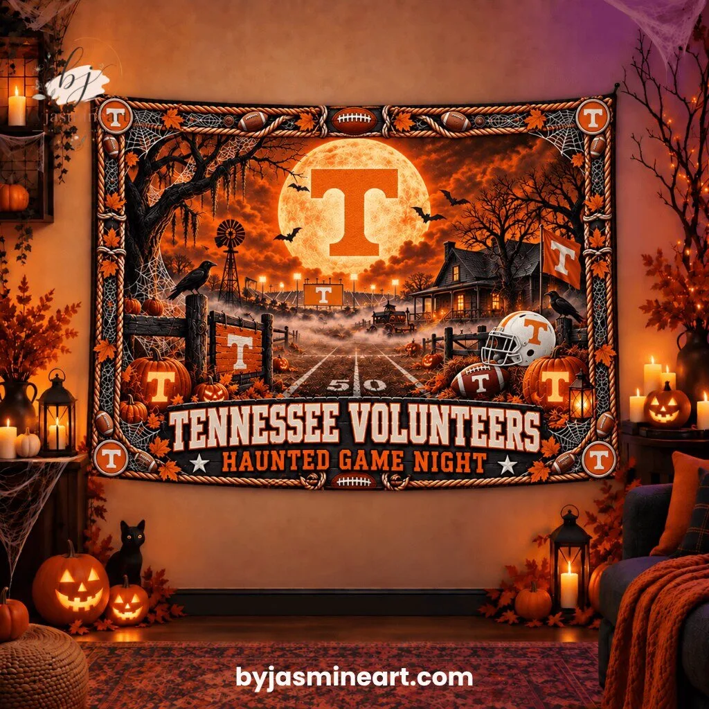 By Jasmine Art Tennessee Volunteers Haunted Game Night Football Print