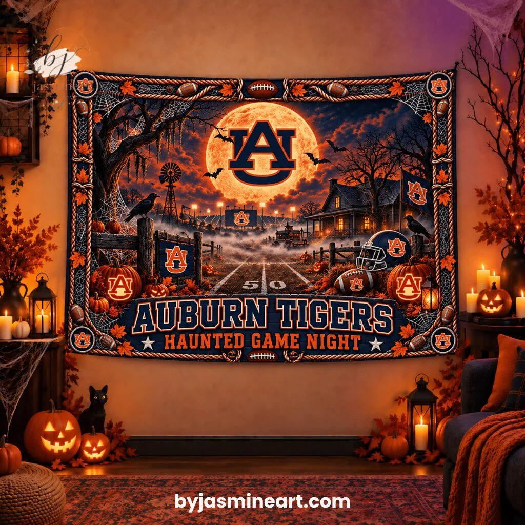 By Jasmine Art Auburn Tigers Haunted Game Night Football Print