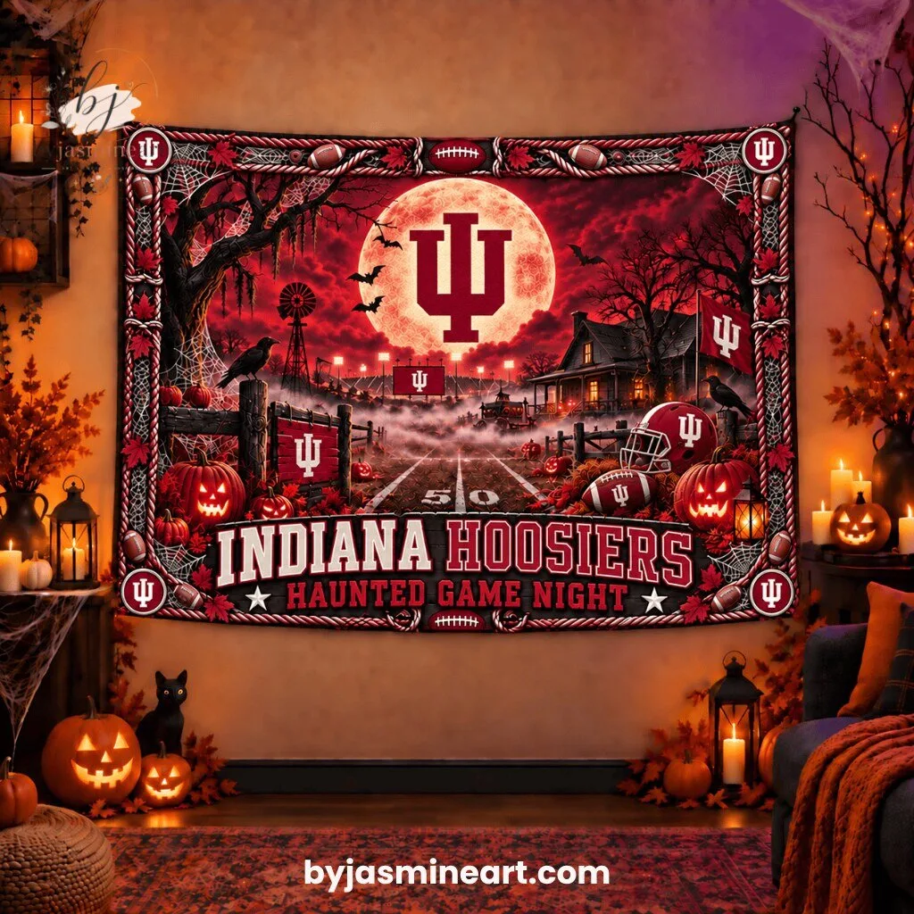 By Jasmine Art Indiana Hoosiers Haunted Game Night Football Print