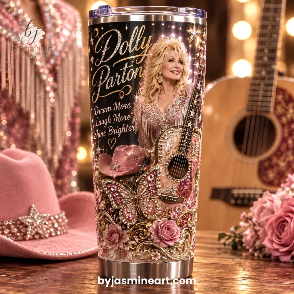 By Jasmine Art Dolly Parton Dream Laugh Shine Stainless Steel Tumbler