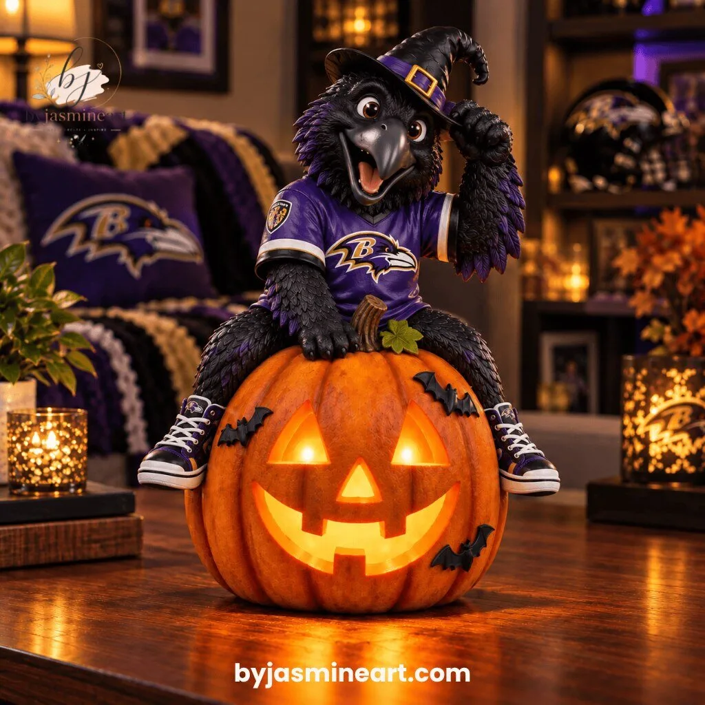 Baltimore Ravens Halloween Witch Mascot Jack-O-Lantern Digital Illustration Print