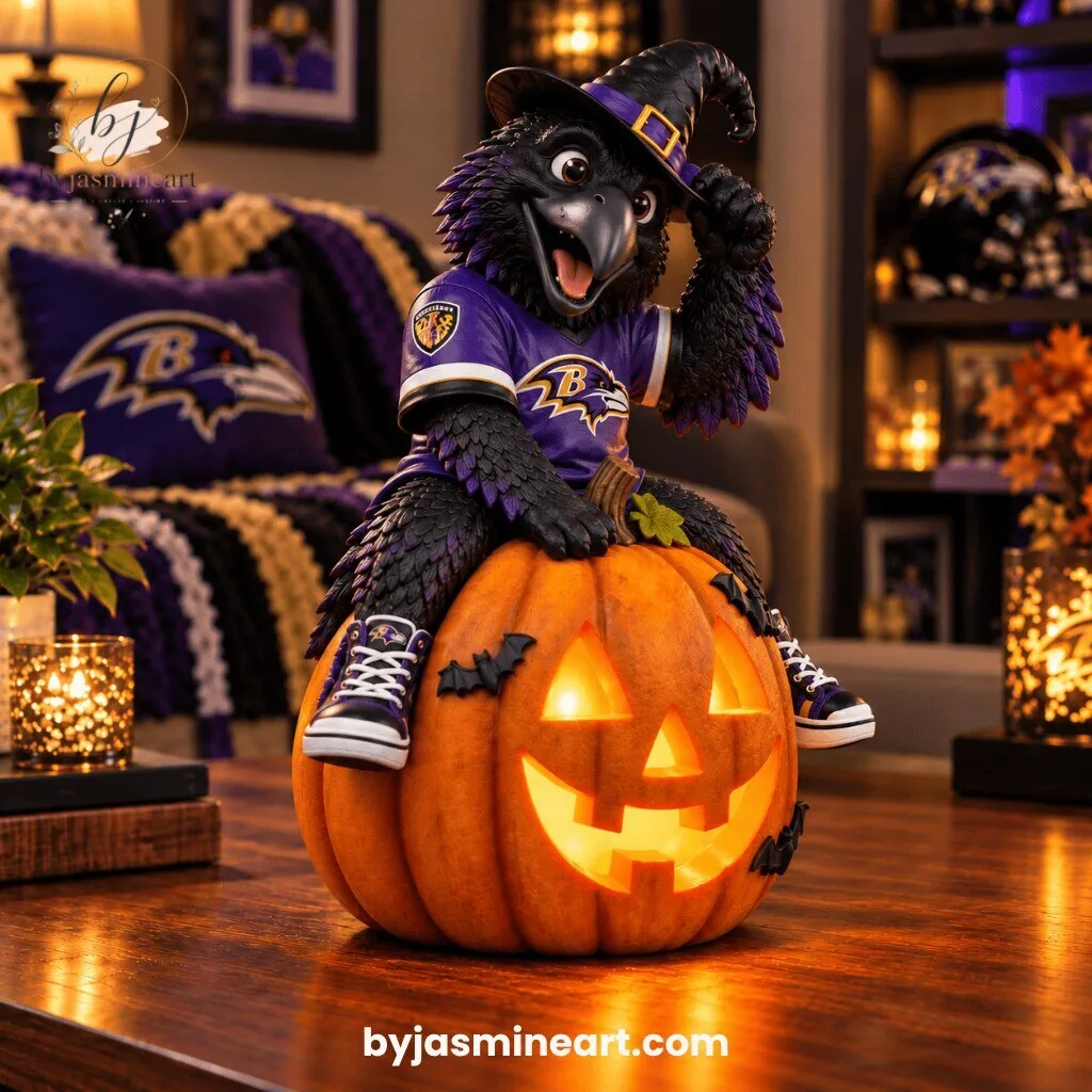 Baltimore Ravens Halloween Witch Mascot Jack-O-Lantern Digital Illustration Print