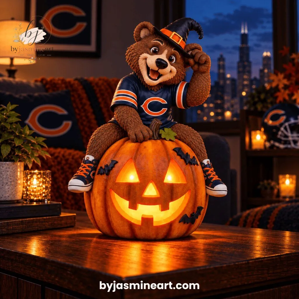 Chicago Bears Halloween Witch Mascot Jack-O-Lantern Digital Illustration Print