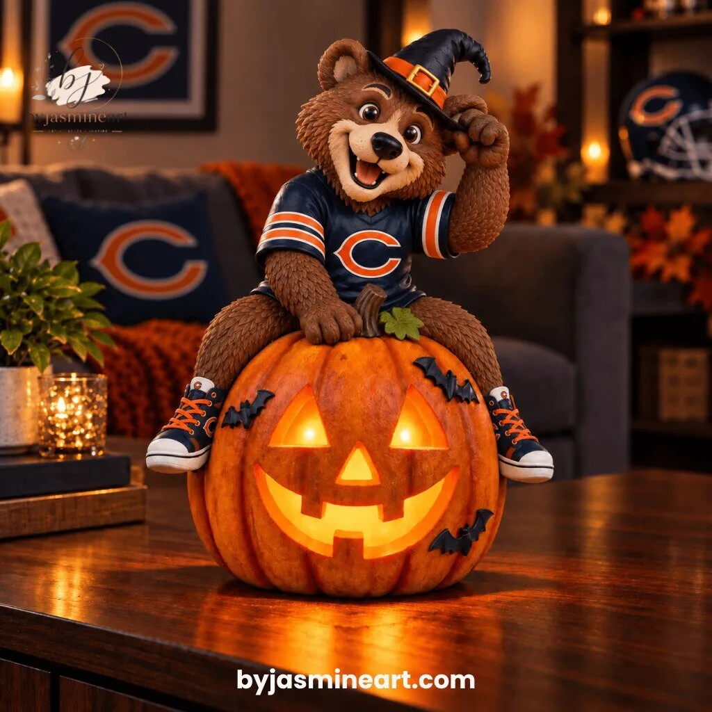 Chicago Bears Halloween Witch Mascot Jack-O-Lantern Digital Illustration Print