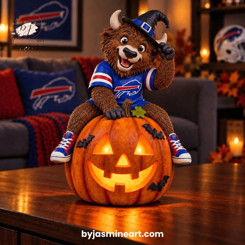 Buffalo Bills Halloween Witch Mascot Jack-O-Lantern Digital Illustration Print