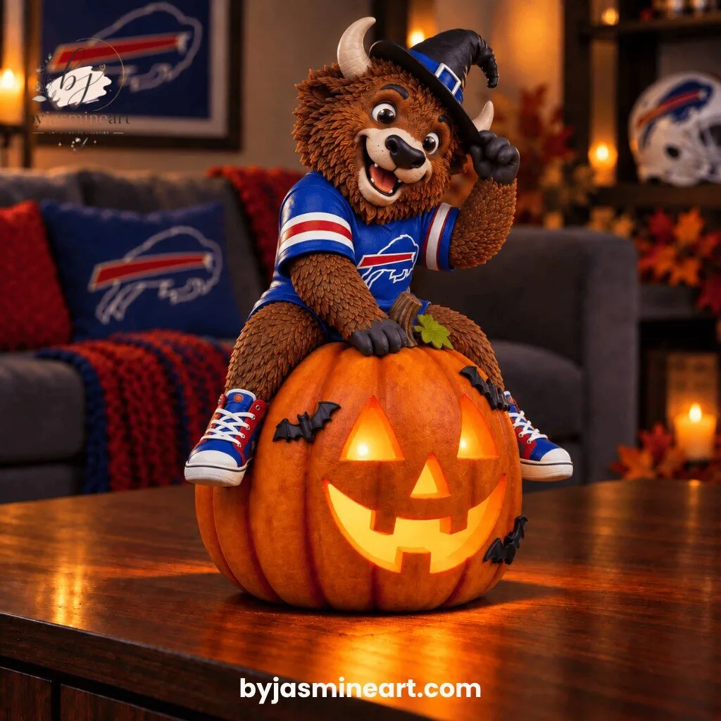 Buffalo Bills Halloween Witch Mascot Jack-O-Lantern Digital Illustration Print