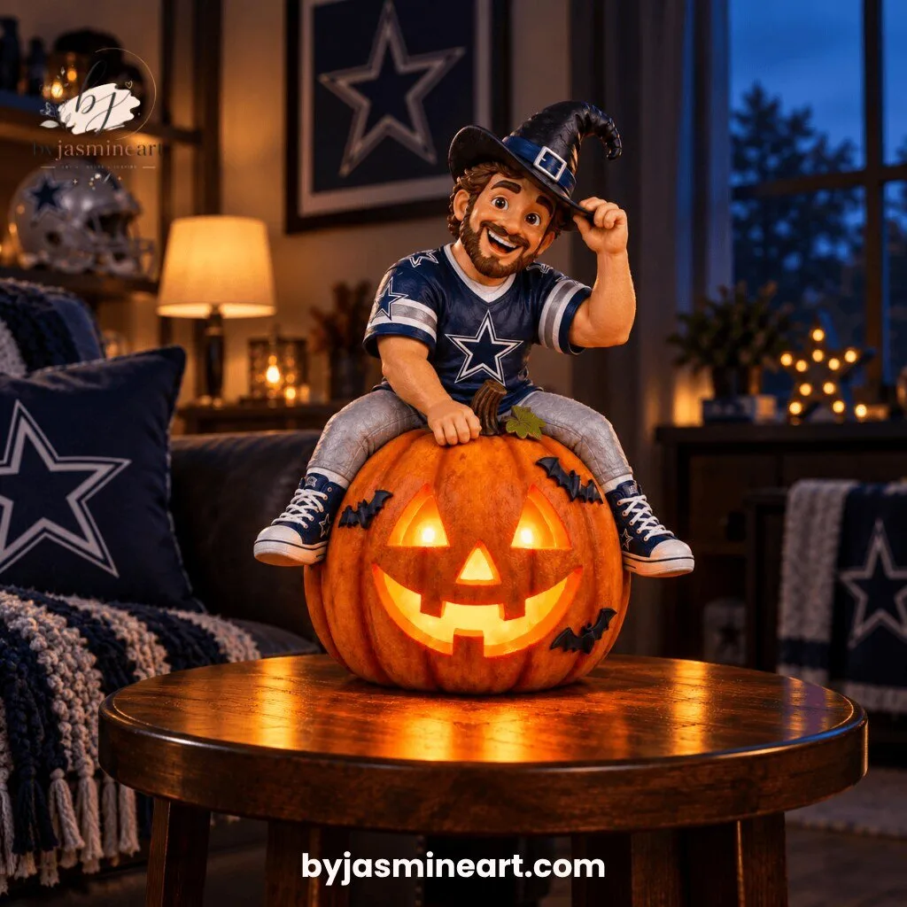 Dallas Cowboys Halloween Witch Cowboy Jack-O-Lantern Digital Illustration Print