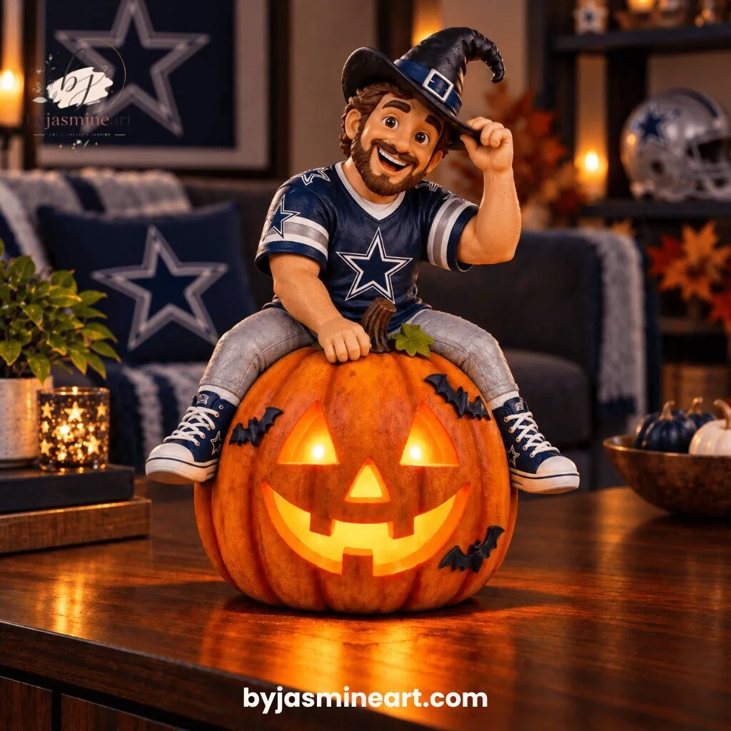 Dallas Cowboys Halloween Witch Cowboy Jack-O-Lantern Digital Illustration Print