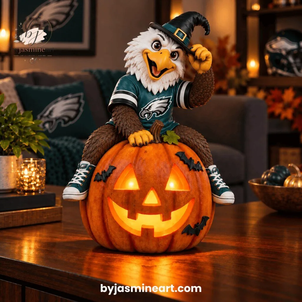 Philadelphia Eagles Halloween Witch Mascot Jack-O-Lantern Digital Illustration Print