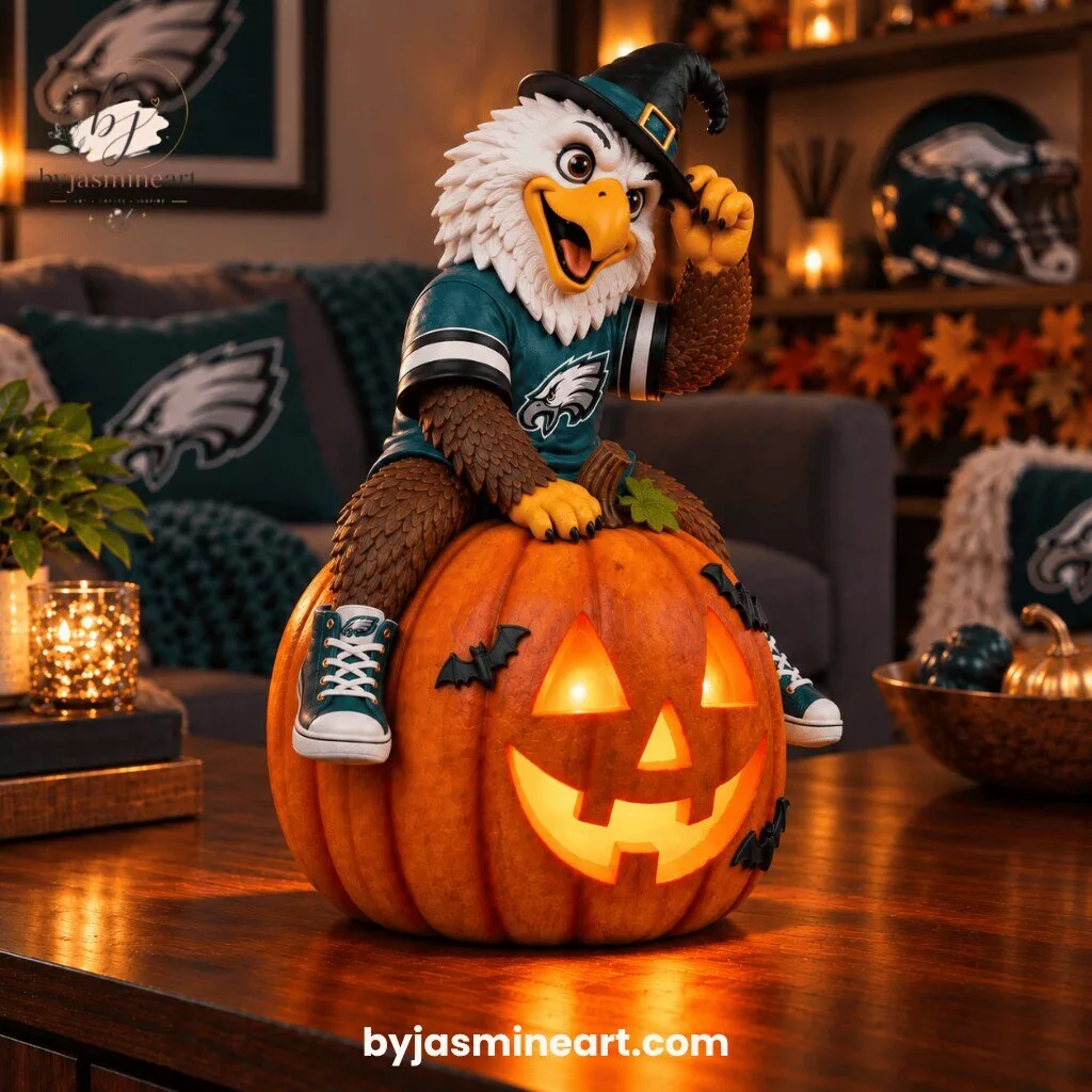 Philadelphia Eagles Halloween Witch Mascot Jack-O-Lantern Digital Illustration Print