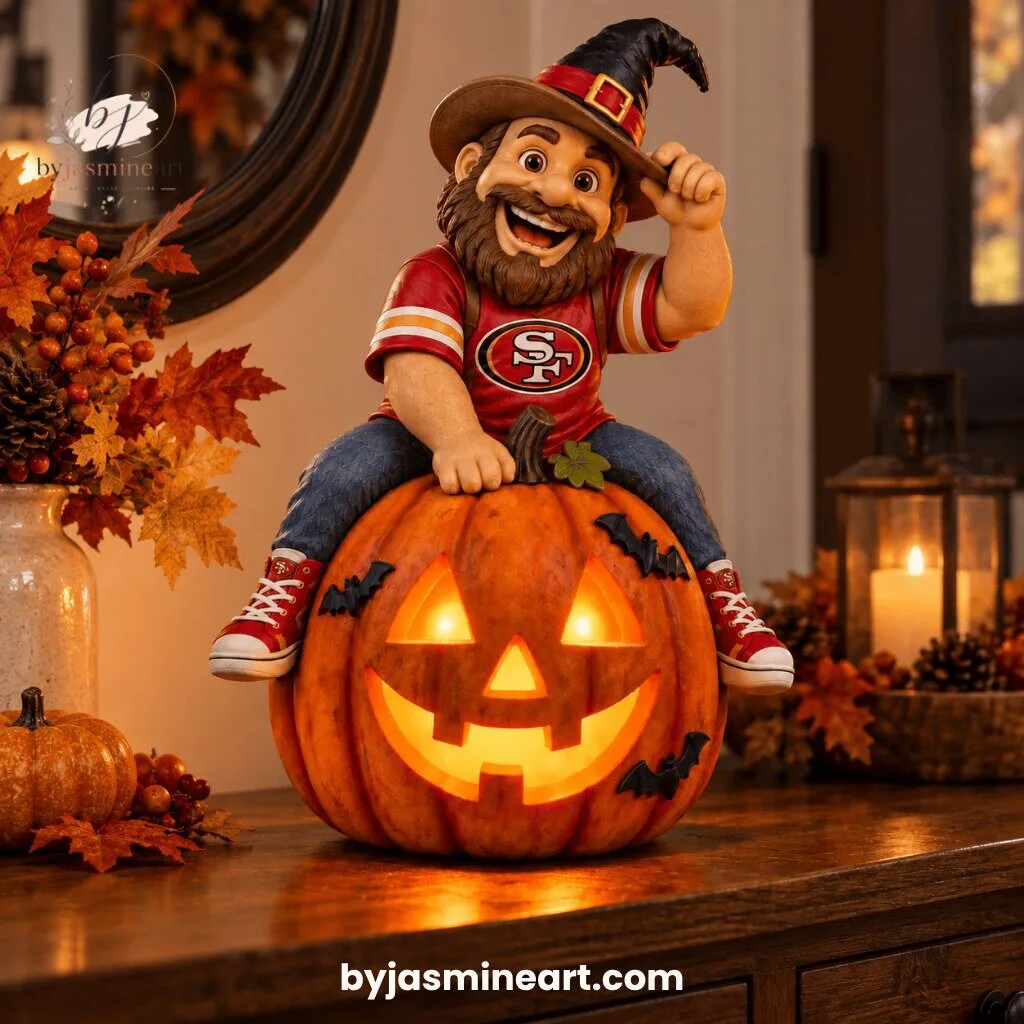 49ers Gnome Halloween Jack-O-Lantern LED Decorative Figure