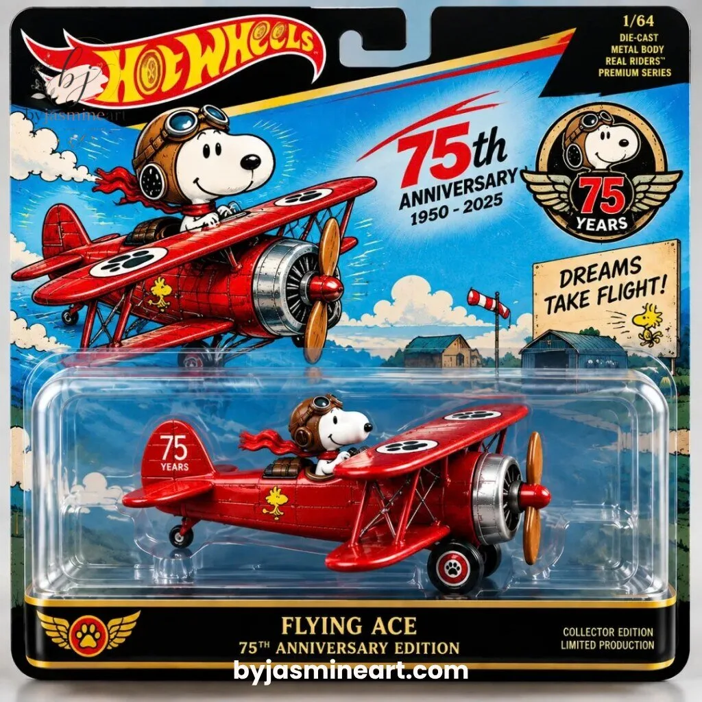 Hot Wheels Snoopy Flying Ace 75th Anniversary Die-Cast Collectible 1/64 Scale 2 Hot Wheels Snoopy Flying Ace 75th Anniversary Die-Cast Collectible 1/64 Scale