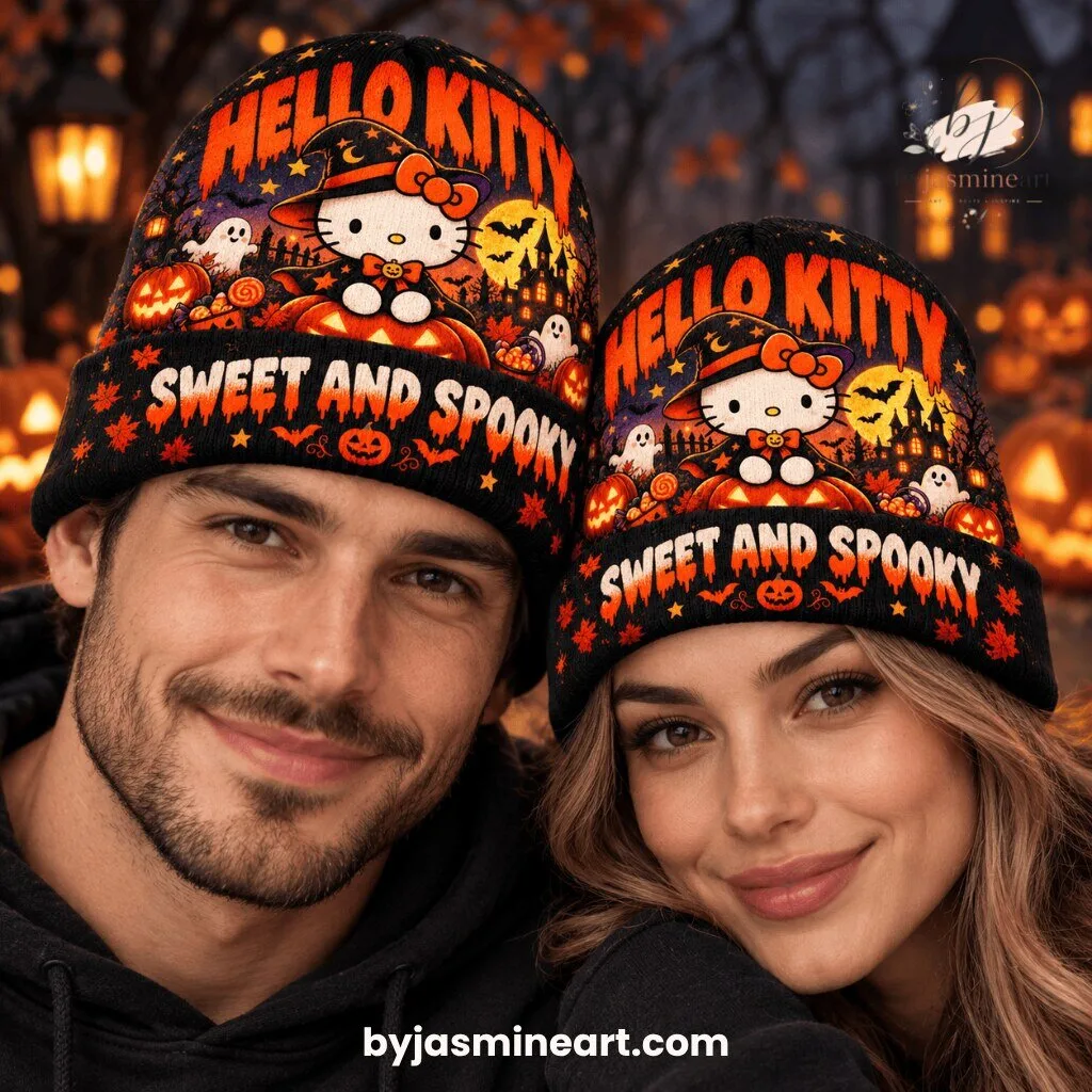 Hello Kitty Halloween Beanie Sweet And Spooky Black Knit Winter Hat