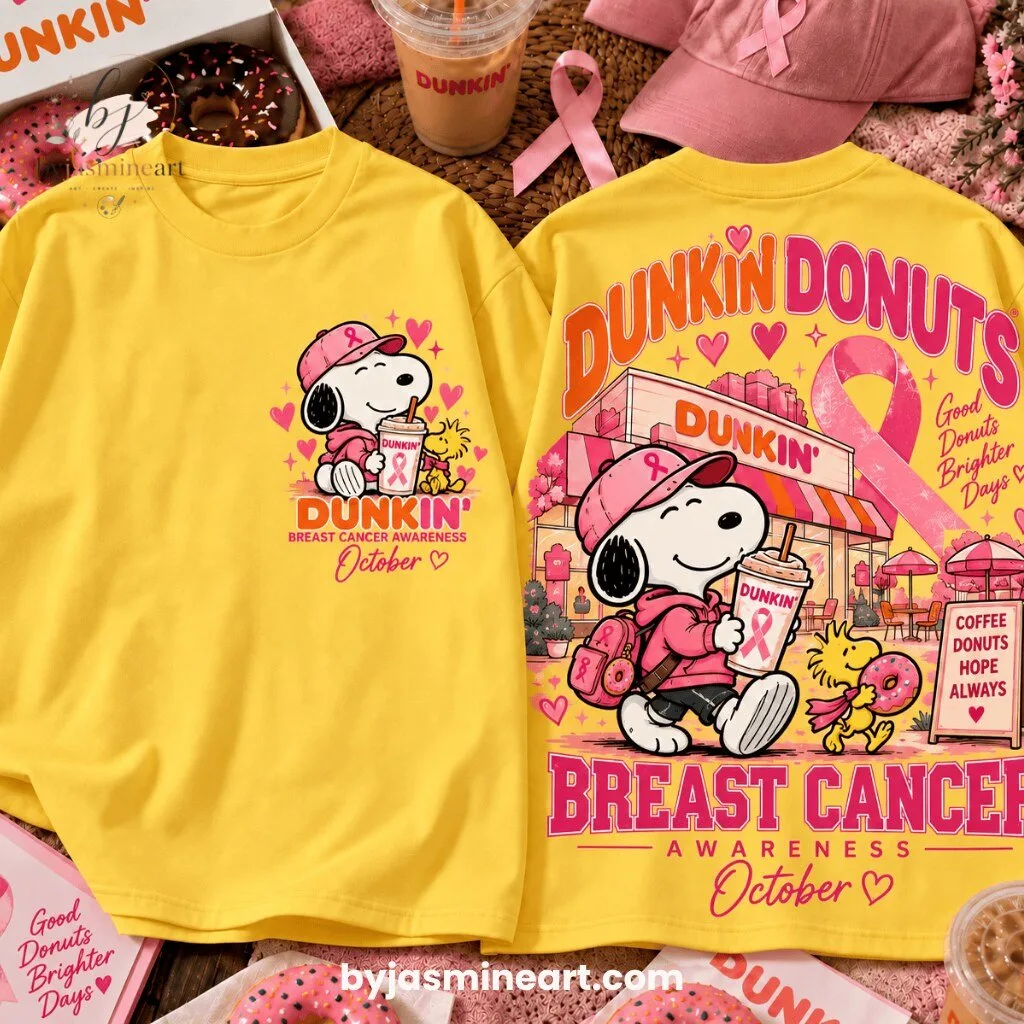 Dunkin Donuts Breast Cancer Awareness T-Shirt Snoopy October