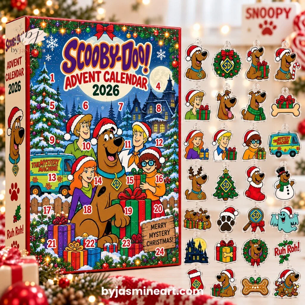 Scooby-Doo Advent Calendar 2026 with 24 Numbered Doors and Hanging Ornament Charms
