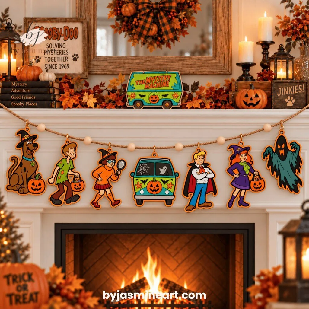Scooby-Doo Halloween Hanging Garland with Character Charms and Wooden Bead Rope