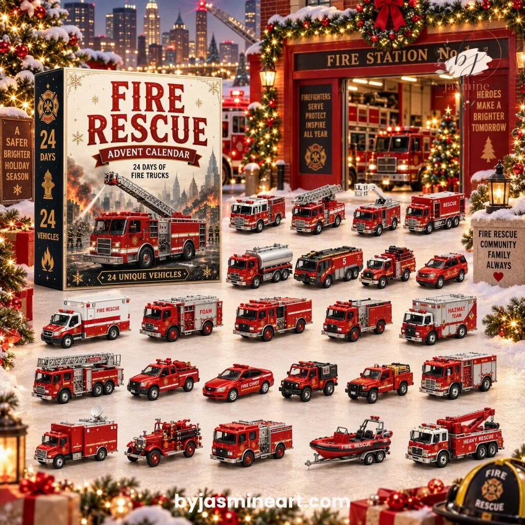 Fire Rescue Advent Calendar 24 Unique Die-Cast Fire Truck and Emergency Vehicle Collection